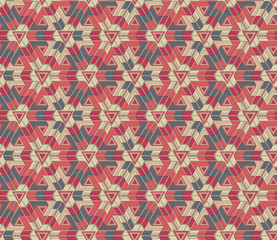 Vintage seamless pattern consisting of geometric elements arranged on yellow background. For your design.