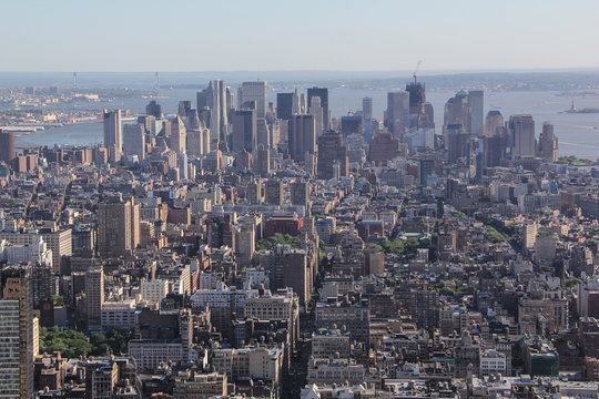 The financial district in Manhattan, New York City in Tilt Shift view