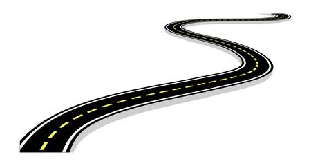Leaving the highway, curved road with markings. 3D vector illustration on white