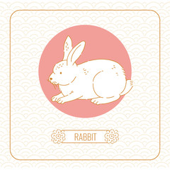 Year rabbit Chinese horoscope vector line art and pattern on white background.