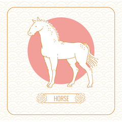 Year horse Chinese horoscope vector line art and pattern on white background.