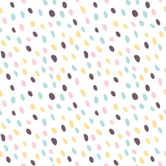 Abstract seamless pattern with freehand  shapes made in vector. Marker marks, strokes and scribbles in pastel colors on white background.