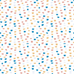 Abstract seamless pattern with freehand  shapes made in vector. Marker marks, strokes and scribbles in pastel colors on white background.