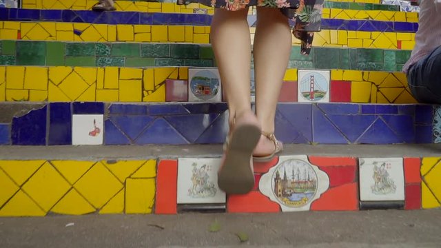 Slow motion Escadaria Selaron Stairs in Rio de Janeiro, Brazil.