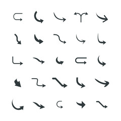 Isolated vector hand drawn arrows set on a white background. Curve arrow icons. vector