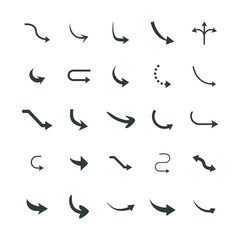 Isolated vector hand drawn arrows set on a white background. Curve arrow icons. vector