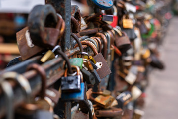 Love lock on a bridge in Vilnius