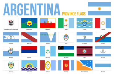 Argentina Province Flags Vector Illustration on White Background. Provinces of Argentina All Flags.