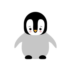 Obraz premium Cute Baby Penguin standing on white background flat design vector illustration.