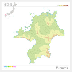 福岡県の地図（等高線・色分け）