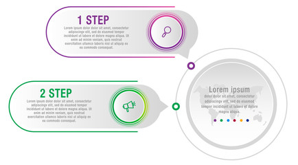 Modern vector illustration data visualization. Infographic circles template with two elements, labels. Designed for business, presentations, web design, interface, diagrams with 2 steps and options