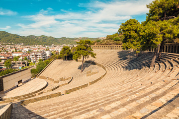 Panoramic view of old amphitheater in Marmaris Town. Reconstructed open-air stone theater. Marmaris...