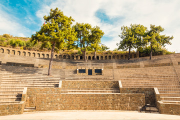 Panoramic view of old amphitheater in Marmaris Town. Reconstructed open-air stone theater. Marmaris...