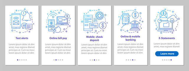 Banking service onboarding mobile app page screen with linear co