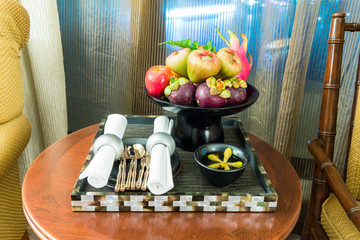 A variety of fruits The beautifully arranged on the plate