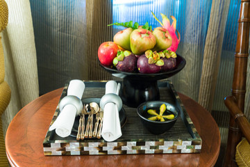 A variety of fruits The beautifully arranged on the plate