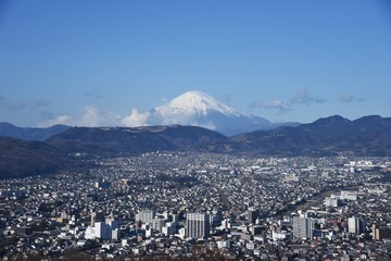 Obraz premium Mt.Fuji seen from Hadano city, Japan Kanagawa Prefecture