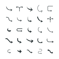 Isolated vector hand drawn arrows set on a white background. Curve arrow icons. vector