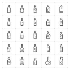 Icon set – bottle and beverage outline stroke vector illustration on white background