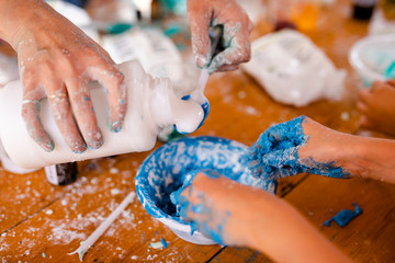 DIY crafts in the summer art camp. Clay in the hands