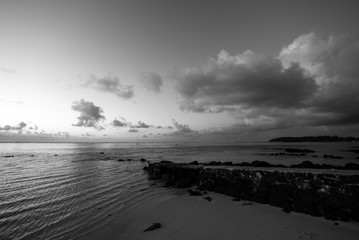 Sunrise sky on the beach in black and white