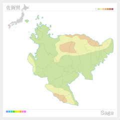 Fototapeta premium 佐賀県の地図（等高線・色分け）
