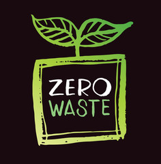 Zero waste - hand drawn doodle ecology green life set label