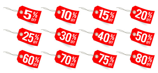 Red tags from 5% off to 80% off 