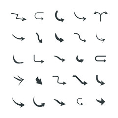 Isolated vector hand drawn arrows set on a white background. Curve arrow icons. vector
