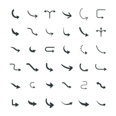 Isolated vector hand drawn arrows set on a white background. Curve arrow icons. vector
