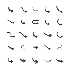 Isolated vector hand drawn arrows set on a white background. Curve arrow icons. vector