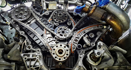 Detail of car transmission power from engine. - obrazy, fototapety, plakaty
