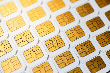 Many Micro SIM 3G for mobile over on white background.