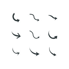 Isolated vector hand drawn arrows set on a white background. Curve arrow icons. vector