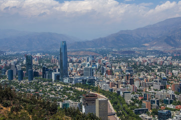 Aerial view of a city and The Andes mountain in the background, Santiago, Chile