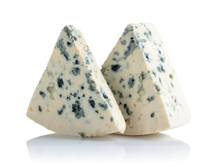 Blue cheese with mold isolated on white background.