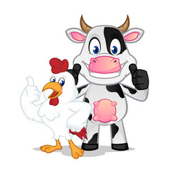 Cow and chicken smiling
