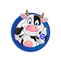 Cow inside circle holding milk bottle