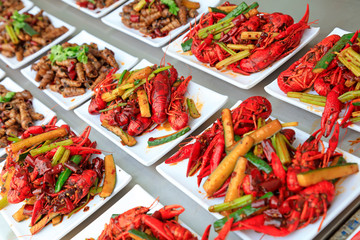 Fried crayfish in the kitchen