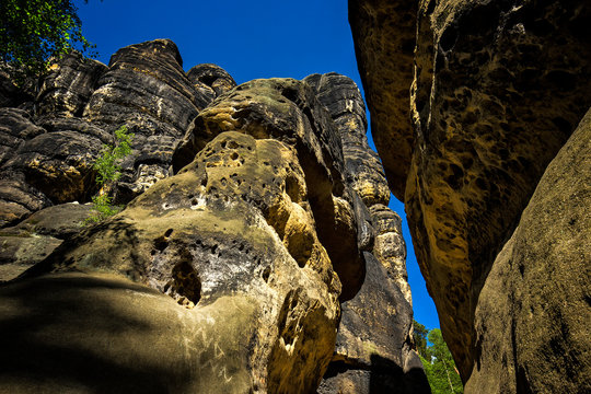 Schrammsteine, Schrammsteintor,  Nationalpark Saechsische Schweiz, Elbsandsteingebirge, Sachsen, Deutschland