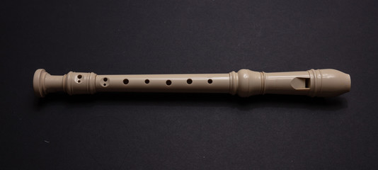 Flute student recorder, isolated on black color background © Rawf8