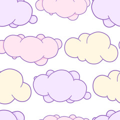 Cute hand drawn cartoon cloud ,sun and rainbow seamless pattern on white background