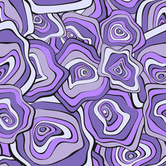 Wavy Deformed Spots. Purple Abstract Background. Seamless Pattern with Distorted Circles. Vector Psychedelic Illustration with Colorful Rounds. Wave Seamless Pattern for Fabric, Textile, Cloth Design.