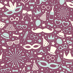 Naklejka premium Colorful party elements on background - seamless texture. Vector