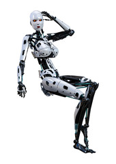 3D Rendering Female Robot on White