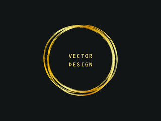 Metalic gold circle shape. Label, logo design element, frame. Brush abstract wave. Vector illustration. - 247747354