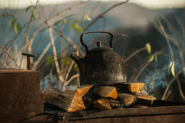 Vintage Kettle on the fire