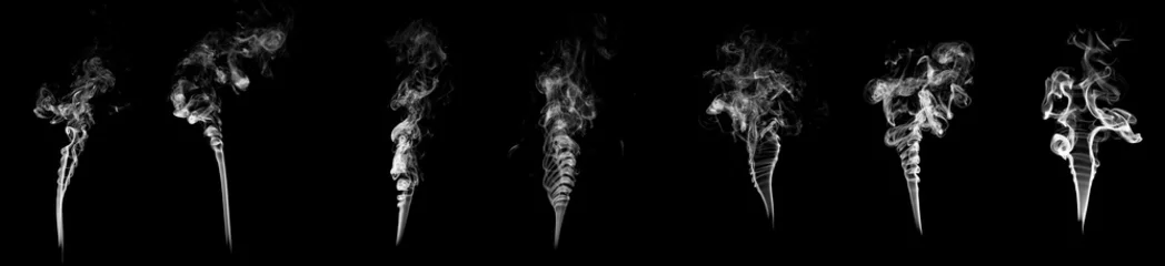 Zelfklevend Fotobehang Witte rook wervelt op zwarte achtergrond © George Dolgikh
