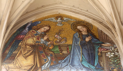 Mosaic of Annunciation from main portal of Maria am Gestade church in Vienna