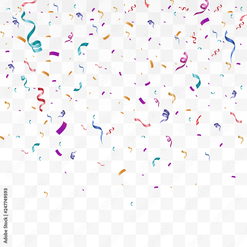 Aufkleber Lots of colorful tiny confetti and ribbons on transparent background. Festive event and party. Multicolor background.Colorful bright confetti isolated on transparent background